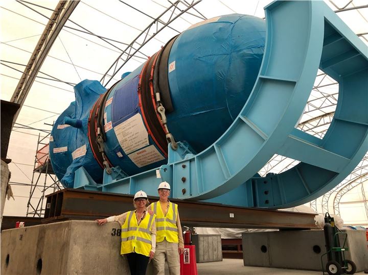 One of two nuclear reactor vessels ready for installation at Plant Vogtle, near the Savannah River in Georgia.