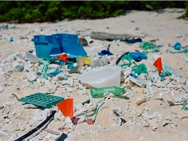 Plastic debris accumulated on Henderson Is. beach